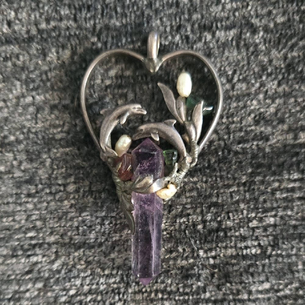 Silver and Purple Dolphin Pendant